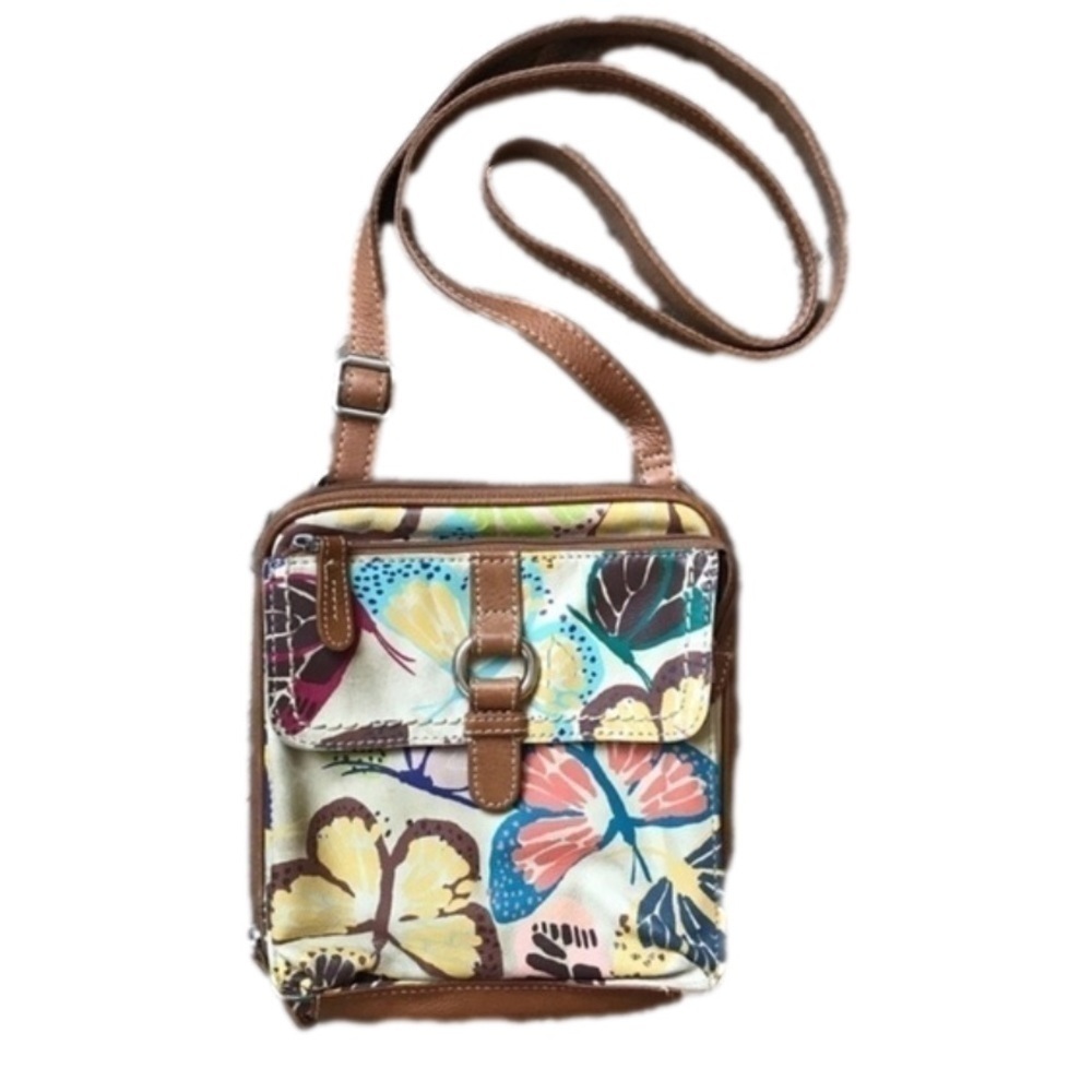 FOSSIL adjustable multi pocket iPad crossbody purse bag